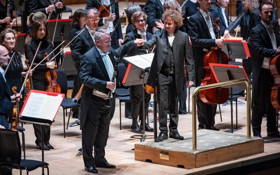 Mark van de Wiel with Santtu-Matias Rouvali on stage at the Royal Festival Hall